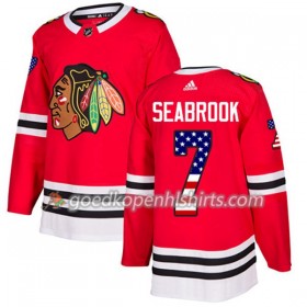 Chicago Blackhawks Brent Seabrook 7 Adidas 2017-2018 Rood USA Flag Fashion Authentic Shirt - Mannen